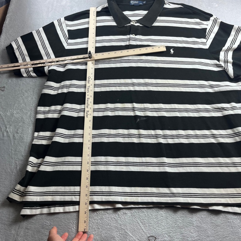 Polo Ralph Lauren Mens 5XB Big Black White Striped Short Sleeve Pique Polo Shirt - Picture 5 of 8